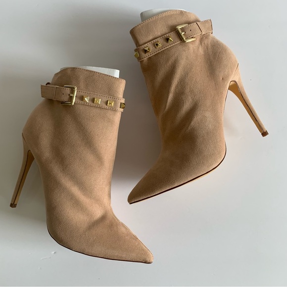 Women's Pointed Toe Ankle Booties Embellished Studded Pencil Stiletto Heel Boots - Picture 5 of 7